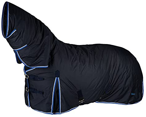 Horze Pferde Regendecke mit Halsteil Glasgow, Pferdedecke 150g, Blau, 155