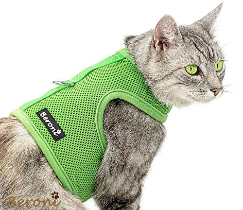 Beroni Katzengeschirr Cat Walking Jacket Brustgeschirr Weste ausbruchsicher NO Escape grün (Medium)
