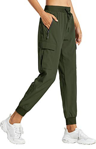 Libin Damen Cargohose Jogginghose Leichter Trekkinghose Wanderhose Schnelltrocken Wasserdicht Outdoorhose Sportlich Freizeit Reise, Armeegrün, L