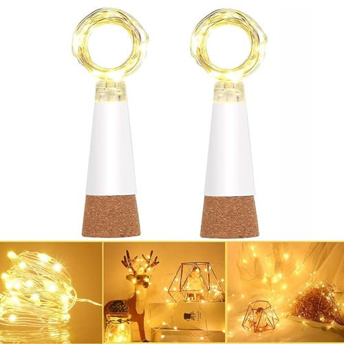 Dumcuw Guirlande bouteille LED rechargeable USB, 15 LED blanc chaud avec bouchon, fil cuivre étanche – déco Noël, mariage & DIY