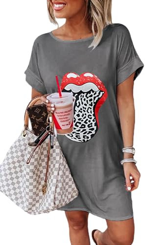 Maavoki - Camiseta de Manga Corta para Mujer, Mini Vestido, Camisa de Cuello Redondo, sin Mangas, Vestido Casual S-XL, A-Gris., S