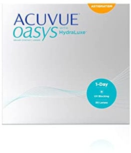 ACUVUE OASYS 1-Day for Astigmatism Kontaktlinsen – Tageslinsen mit angenehmem Tragegefühl – -0.5 dpt, Cyl -1.25, Ach 80 und BC 8,5 – Mit UV Schutz und Austrocknungsschutz – 90 Linsen