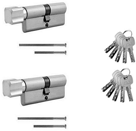 Elrozo Nikai Zylinderschloss 60mm 30/30 70mm 35/35-80mm 40/40-90mm 45/45 Tür Gleichschließend und Knaufzylinder Profilzylinder Neu (2er Set Knaufzylinder Gleichschließend, 60mm 30/30)