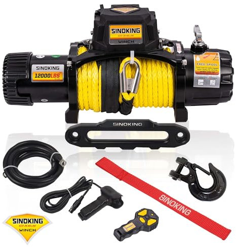 SINOKING Treuil électrique avec capacité de charge de 5 443 kg, corde synthétique imperméable 12 V