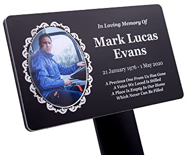 Personalisierbare Trauergeschenke Große schwarz-weiße Gedenktafel mit Foto, Gartenpfahl oder Grabschmuck – Acryl, wasserdicht und strapazierfähig