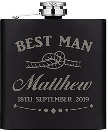 Encargo Personalizado 6oz Hip Termo Mate Acero Inoxidable Negro Cualquier Nombre Fecha Boda Nudo - Padrino/Dama de Honor/Novio/Padrino/Dama Novia/Padre Madre Del/Ujier