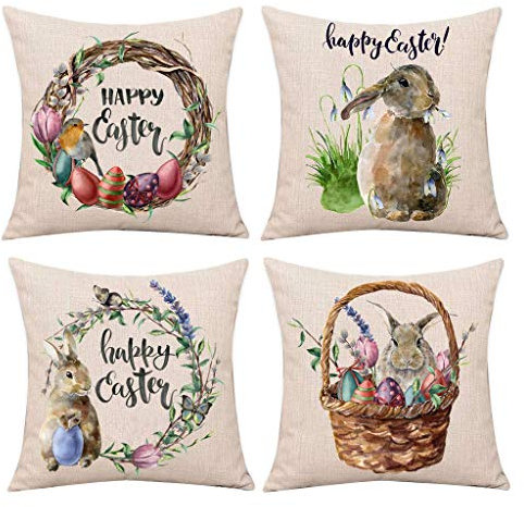 ASHUI Weihnachten Kissenbezug 4 Pack,Winter dekokissen,Dekor Kissenhülle,Kissenbezug Weihnachten 45x45,Leinen Dekokissen,Schlafzimmer Dekokissen (C)