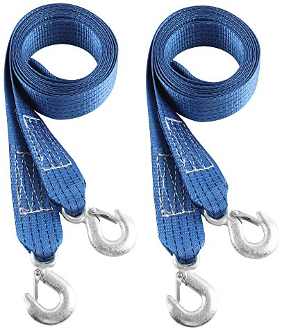 Cinghia di traino in nylon con ganci, 2 pezzi di corda per il recupero da 4,5 kg, resistente corda da traino per rimorchi di veicoli in emergenza stradale, blu