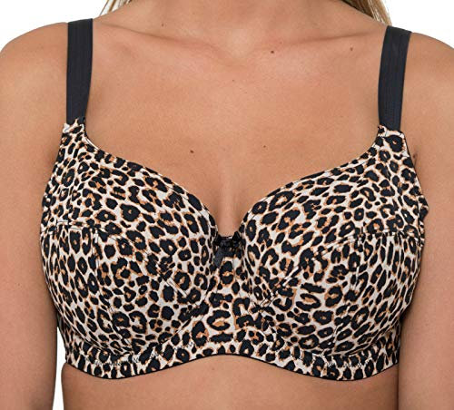 Gemm Womens Animal Print Leopard Full Cup Underwired Firm Support Comfort Bra,42J