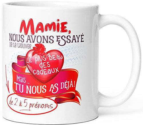 Mug Personnalisable Mamie Cadeau Prénom Petits Enfants Tasse Message Amour Personnalisé. Idée Cadeau Original pour Fête des Grands-Mères Future Mami Maman Femme pour Anniversaire Noël.