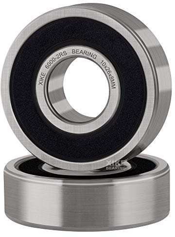 XIKE 2 pcs 6000-2RS Ball Bearings 10x26x8mm Bearing Steel and Double Rubber Seals, 6000RS Deep Groove Ball Bearing with Shields