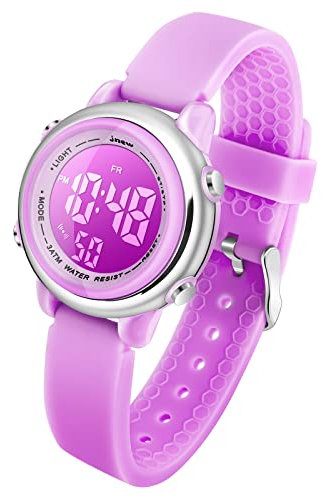 Bigmeda Montre Enfant Numérique Sport 30M Etanche Multifonction Montre électronique Enfant 7 Couleur LED Rétro Eclairage pour 4 Ans à 10 Ans Enfants Fille Garçon (Violet Clair)