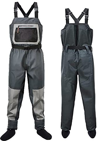 YuanDiann Wathose wasserdichte Herren Anglerhose mit Füßlingen Angelhose Atmungsaktive Verstellbarem Wathosen Teichhose Angelbekleidung für Angeln Jagen Bootfahren Fliegenfischen Dunkelgrau 2XL