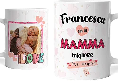 Caribu design Tazza Mamma Personalizzata con Nome e Foto - Idea Regalo Originale Festa della Mamma/Compleanno/Natale - Mug Colazione Mamma Migliore del Mondo