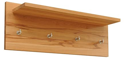 Holz-Projekt-Summer Wandgarderobe Kernbuche mit Ablage mit Kleiderhaken Wandpaneel Garderobe Hakenleiste Paneel Massivholz (100 x 35cm)