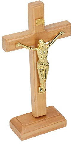 Pwshymi Stehendes Kreuz, stabile Basis, handgefertigtes Kruzifix-Tischkreuz für Zuhause