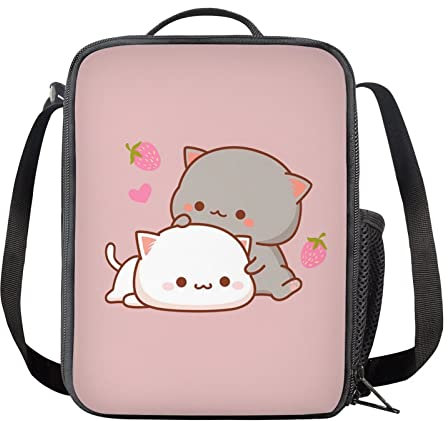 HELLHERO Cute Strawberry Cat Lunch Bag for Women Kids School Lunchbag Insulated Lunch Box School Office Lunchbox Tote Snacks Containers Hiking Camping Picnic Food Organzier Storage Pouch