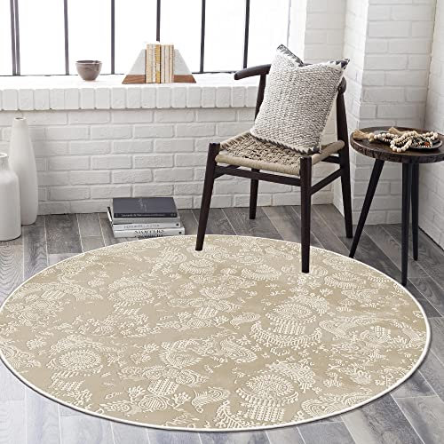HomeNette Maschinenwaschbarer runder Teppich, 100x100 cm, rutschfest, fusselfrei, wasserdicht, beige, runde Teppiche, Überwurf für Wohnzimmer, Küche, Bad, Tokyo Collection Area Rugs