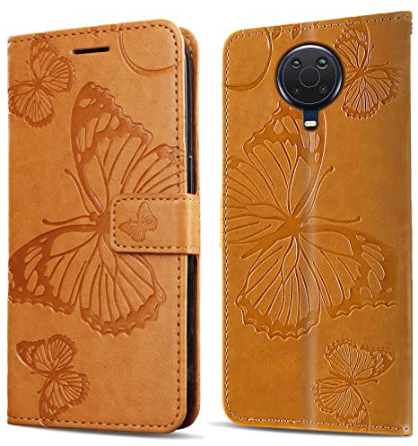 DENDICO Hülle für Nokia G20 / Nokia G10, PU Leder Magnetverschluss Flip Handyhülle Schutzhülle mit Standfunktion und Kartenfach für Nokia G20 / Nokia G10, Gelb