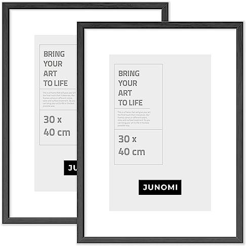 JUNOMI® 2 marcos de fotos de 30 x 40 cm, madera negra, marco de fotos negro con cristal Plexi irrompible, marco de madera