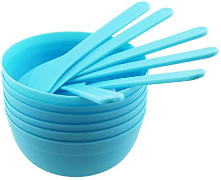 TAODAN DIY Slime Making Tools 6PCS Blue PP Plastic Glue Mixing Bowls with 6PCS Glue Mixing Spoons for Funny Craft Making Arts