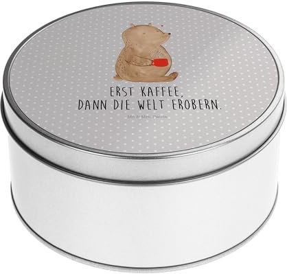 Mr. & Mrs. Panda Blechdose rund Bär Kaffee - Geschenk, Metallkiste, Metalldose, Lunchbox, Keksdose, Aufbewahrungsbox, Vorratsdose, Welt retten,