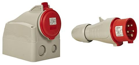 Legrand 555259 Prise saillie fixe P17 IP44 32A, 380V~ à 415V~, 3P+N+T & 555129 Fiche mobile droite P17 IP44 16A, 380V~ à 415V~, 3P+N+T