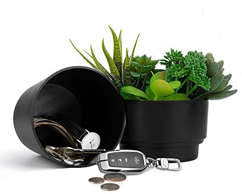 Livebe Blumentopf mit verstecktem Safe und Geheimfach, Geheimversteck für Schlüssel, verstecken Sie einen Geheimtresor (Schwarz 1)