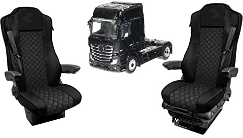 Sitzbezüge Satz Öko-Leder 1+1 Für LKW Sitzauflagen Schonbezüge Passform Für Actros MP4 Euro 6 Schwarz