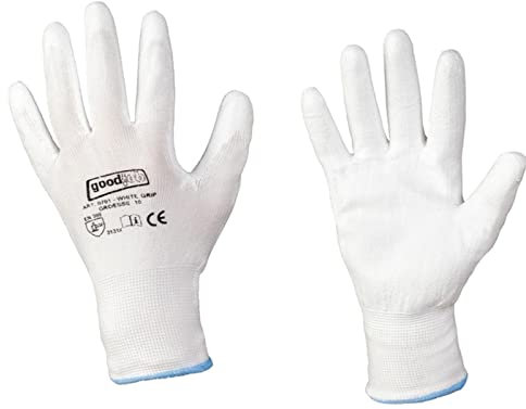 D2D | 12 Paar - White Grip Handschuhe - Größe: 6 (XS) - Weiß aus Polyester mit einer PU Beschichtung - Norm EN 388 - Arbeitshandschuhe - PU-Montagehandschuhe