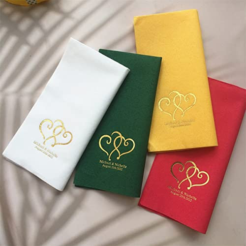 jifu Personalisierte Hochzeitsservietten, Gästeservietten, Cocktail-Servietten, Lunch-Servietten, personalisierte Servietten, Hochzeitsgeschenke (50 Stück)