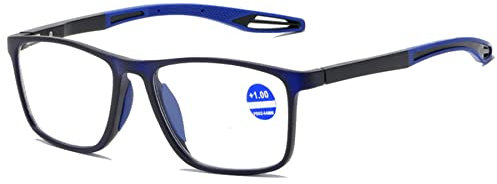 Lanomi Mode Kurzsichtige Blaulichtfilter Brille Rechteckig TR90 Rahmen Flexibel Leichte UV400 Schutz Outdoor Myopia Brillen für Damen Herren Blau Rahmen Blau Arm -3.5