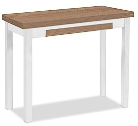 ASTIMESA - Mesa de Cocina Tipo Libro con Cajón - Mesa con Tapa de Madera Laminada en Color Roble Oscuro - Estructura Madera Laminada Blanca - Mesa Extensible de 80 x 40 cm a 80 x 80 cm