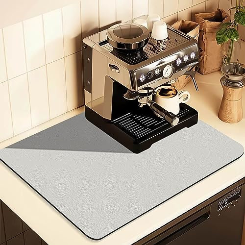 Coffee Mat - Coffee Bar Mat for Countertops, Hide Stain Anti Absorbent for Kitchen Counter, Super Absorbent Quick Dry Mat for Coffee Maker,Coffee Grinder,Dish Rack (Light Gray, 12x19)
