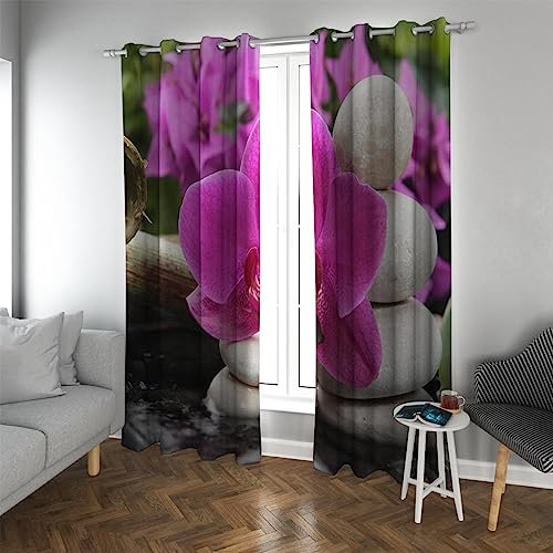GaNkas Verdunkelungsvorhänge für Schlafzimmer Lila Orchidee und Zen Stein Wohnzimmer Vorhänge Geräuschunterdrückung Wärmeisolierte Vorhänge 2 Paneele H245xB135