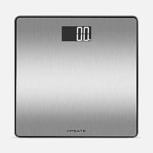 CREATE/BALANCE BODY STEEL/Báscula de baño digital/Sensor de alta presión, calibre extensométrico, plataforma antideslizante, pantalla LCD.