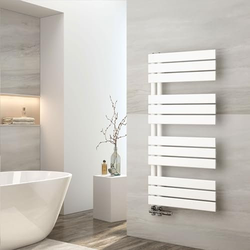 EMKE Badheizkörper 1041x500 mm, Handtuchheizkörper Seitenanschluss Badheizkörper Handtuchhalter Handtuchwärmer Handtuchtrockner Heizkörper Flach Bad Handtuchheizung Weiß 529W
