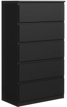 MebLocker Kommode 70 cm, 5 Schubladen, Schwarz | Sideboard, Wohnzimmer Flur Schlafzimmer, Moderne Schlafzimmermöbel, Kommodenschrank 70x124,5x39 cm
