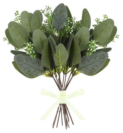 Jeffdad Künstliche Eukalyptus Pflanzen Zweige, 12 Bündel Simulation Grüner Eucalyptus Hinterlässt Zweige Eukalyptus Pflanze Künstliche Pflanzen Dekorative Kunststoff Efeu Pflanzen (Grün mit Blumen)