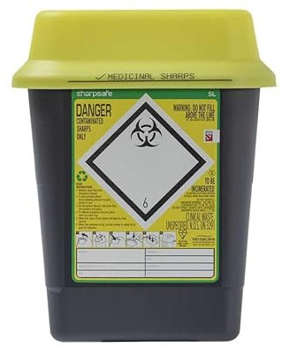 Lyall Willis Sharps Bin 5L Grey Eco freindly - Yellow Lid (Single Pack)
