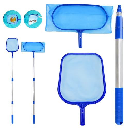 Gcffom Retino per piscina, retino per foglie, piscina, laghetto con palo telescopico, retino da pavimento, piscina, accessorio per la pulizia della piscina, per spa, idromassaggio, acquario, laghetto