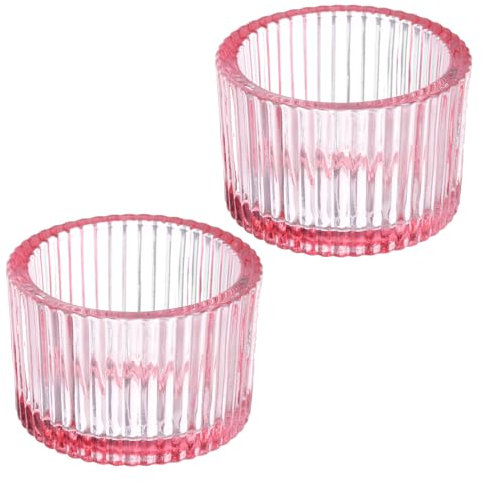 PATIKIL 2 Pcs Tealight Candle Holder, Tea Lights Candle Holder Glass Votive Candle Holders Glass Candle Holders for Table Centerpiece Decor Wedding Dinner Party, Pink