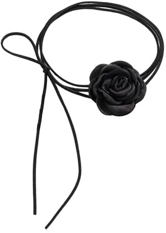 BIVOFU Collana Girocollo Fiore Donna con Rosa, Nero, Elegante Collana Fiore Rosa Collana Girocollo, Collana Girocollo Fiori Rosa Gotico, Perfetto per Feste e Occasioni Speciali