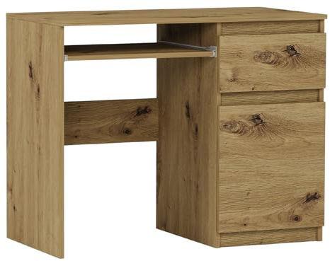 Framire Schreibtisch N-33 Artisan Eiche 90x50x77 cm – Kleiner Computertisch mit Schublade, Schreibtisch für Schlafzimmer, Wohnzimmer & Studio, Modern N-33