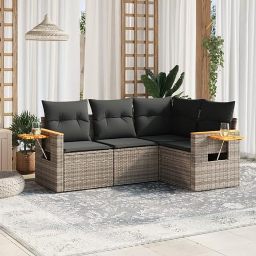 Gecheer 4-TLG. Gartenlounge Set Polyrattan, Balkonlounge Set, Terrassensofa, Loungemöbel Garten, Gartenmöbel Lounge, Terrassenmöbel, Gartensofa Lounge, Kissen
