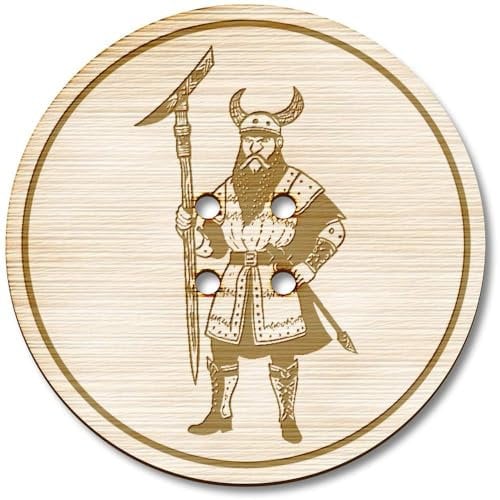 3 x 38mm 'Viking Warrior with Battle Axe' Large Round Wooden Buttons (BT00120711)