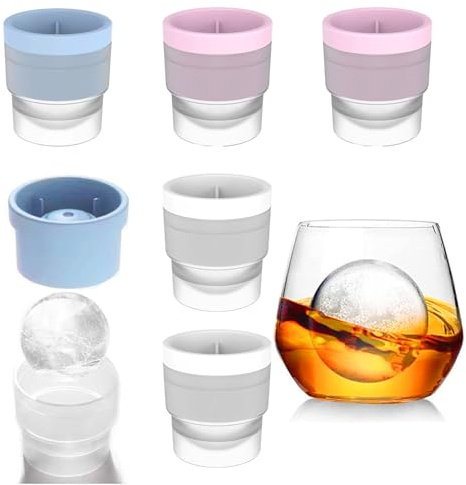 QUOBY 6er-Pack Eiskugelformen – 6,1 cm große Eiskugelformen zum Einfrieren von kalten Getränken, Kühlschränken, Babynahrung, Whisky und Cocktails. Kugelförmige Eiswürfelformen und Eishockey-Maschinen