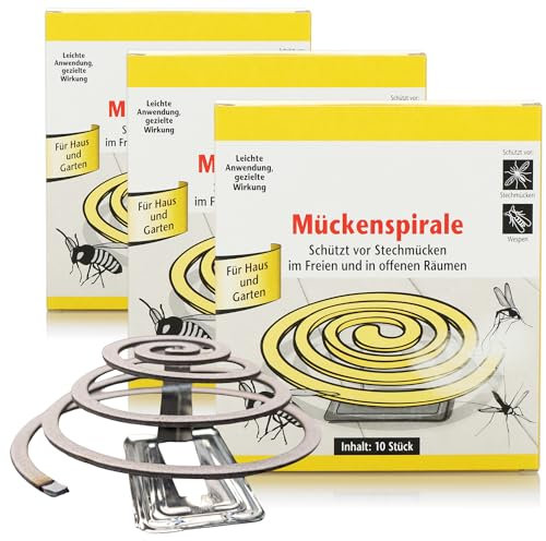 com-four® 30x Mückenspirale mit Halter - Anti-Moskito-Kringel für Balkon, Terrasse, Garten und Camping - Insektenschutz-Zwirbel für außen - Rauchspulen gegen Mücken - Mückenabwehr (30 Stück - Spirale)