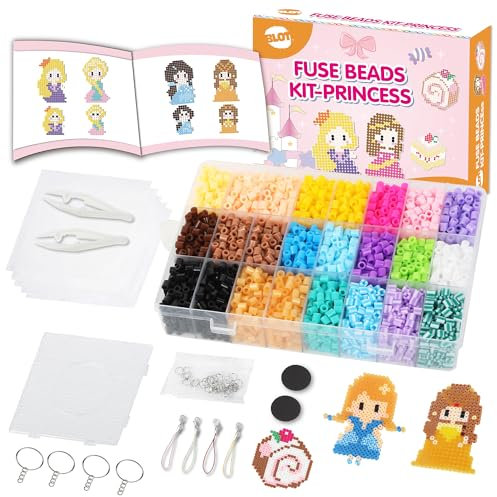 Fuse Beads Kit 4000 PCS 5mm Iron Beads for Kids with Pegboard Tweezers Ironing Papers Arts & Crafts Gifts for Kids Girls Boys, Princess Theme