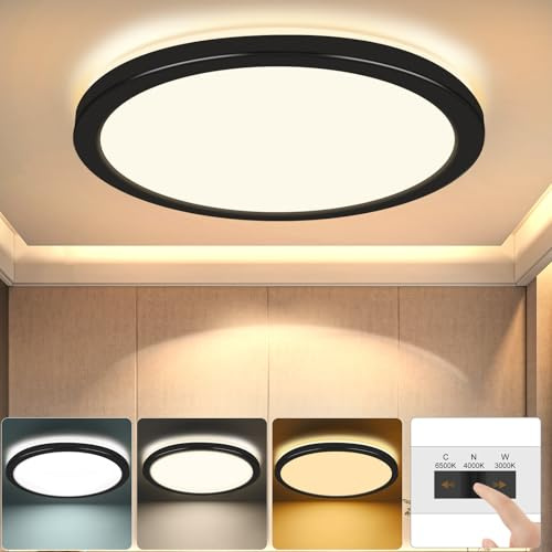 RDGOOD LED Deckenleuchte 18W, 1800lm Deckenlampe LED 3000K/4000K/6500K Einstellbar Farbtemperatur, Ultraslim Flach Panel mit Hinterleuchtung für Wohnzimmer Schlafzimmer, Küche, Flur, Keller Ø220*H25mm
